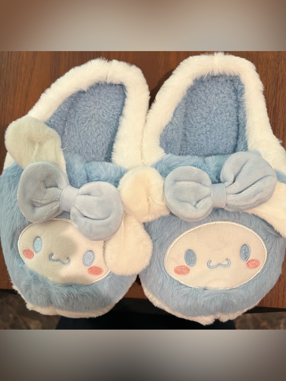 Plush NEW Light Blue Character Slippers with Bow - Picture 2 of 6